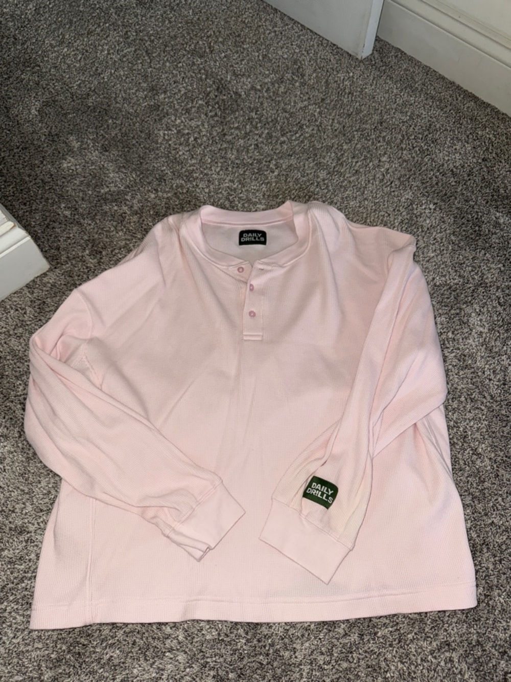 Daily Drills Light Pink Thermal Henley Shirt